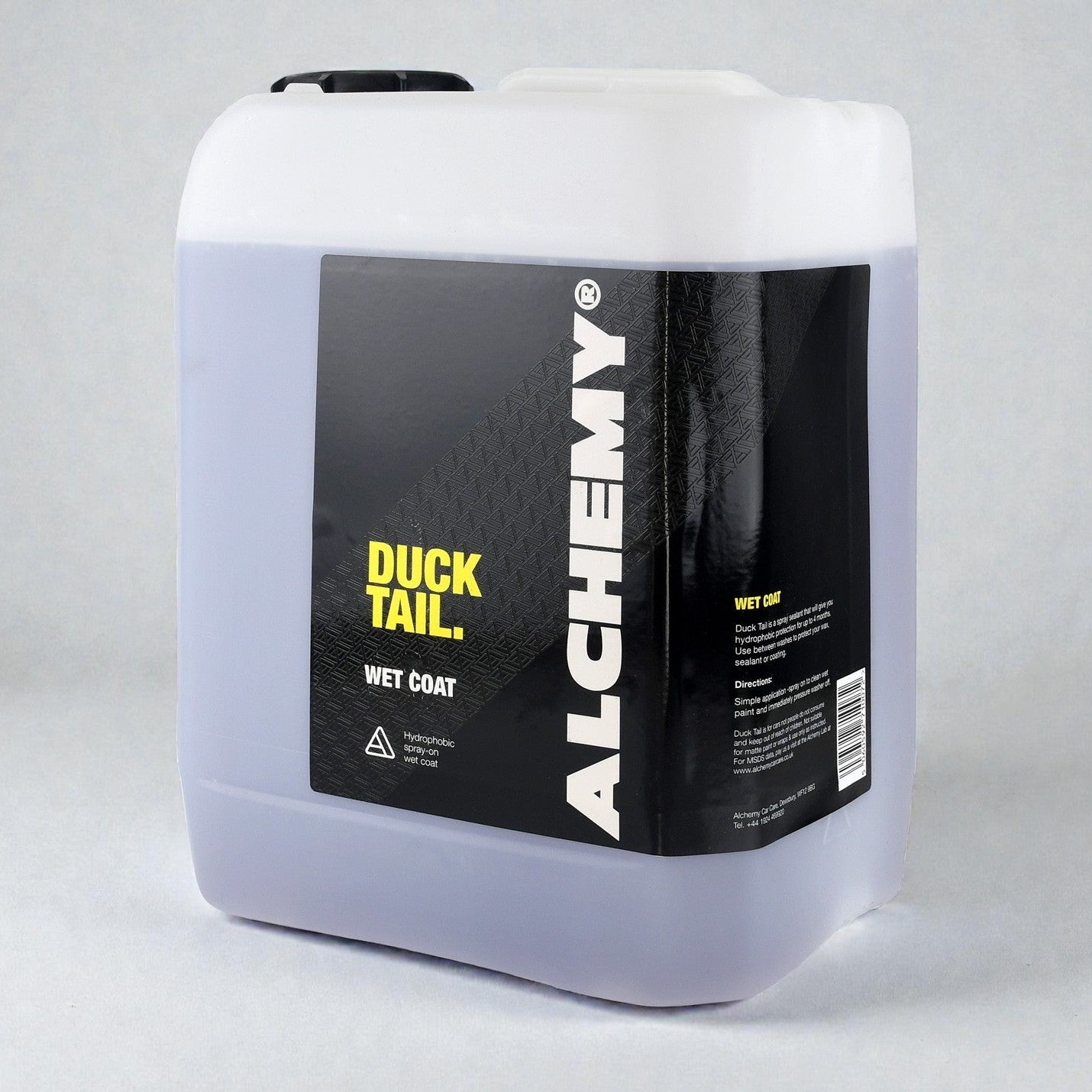 Large container of 'Duck Tail' wet coat by Alchemy on a gray background