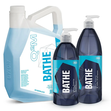 Gyeon Bathe car care products including a large container and two bottles on a white background
