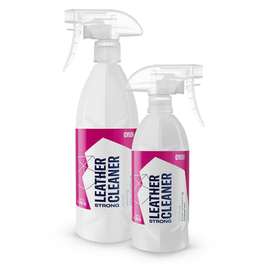 Two bottles of GYEON Leather Strong Cleaner on a white background
