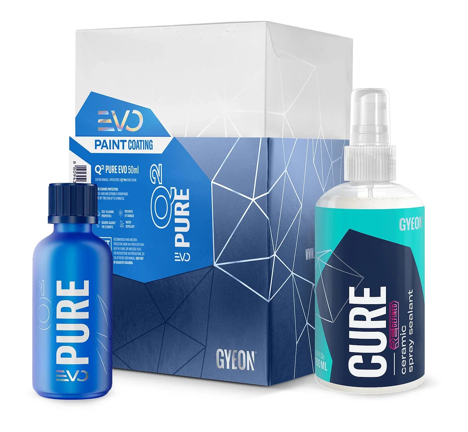 GYEON Pure Evo Ceramic Coating including a bottle of Gyeon Cure with packaging on a white background