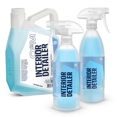 Bottles of Gyeon Q²M Interior Detailer in different sizes with labels, displaying the product name and brand.