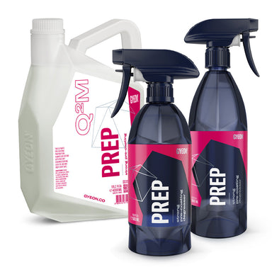 Two spray bottles and a large container labeled 'Gyeon PREP' on a white background