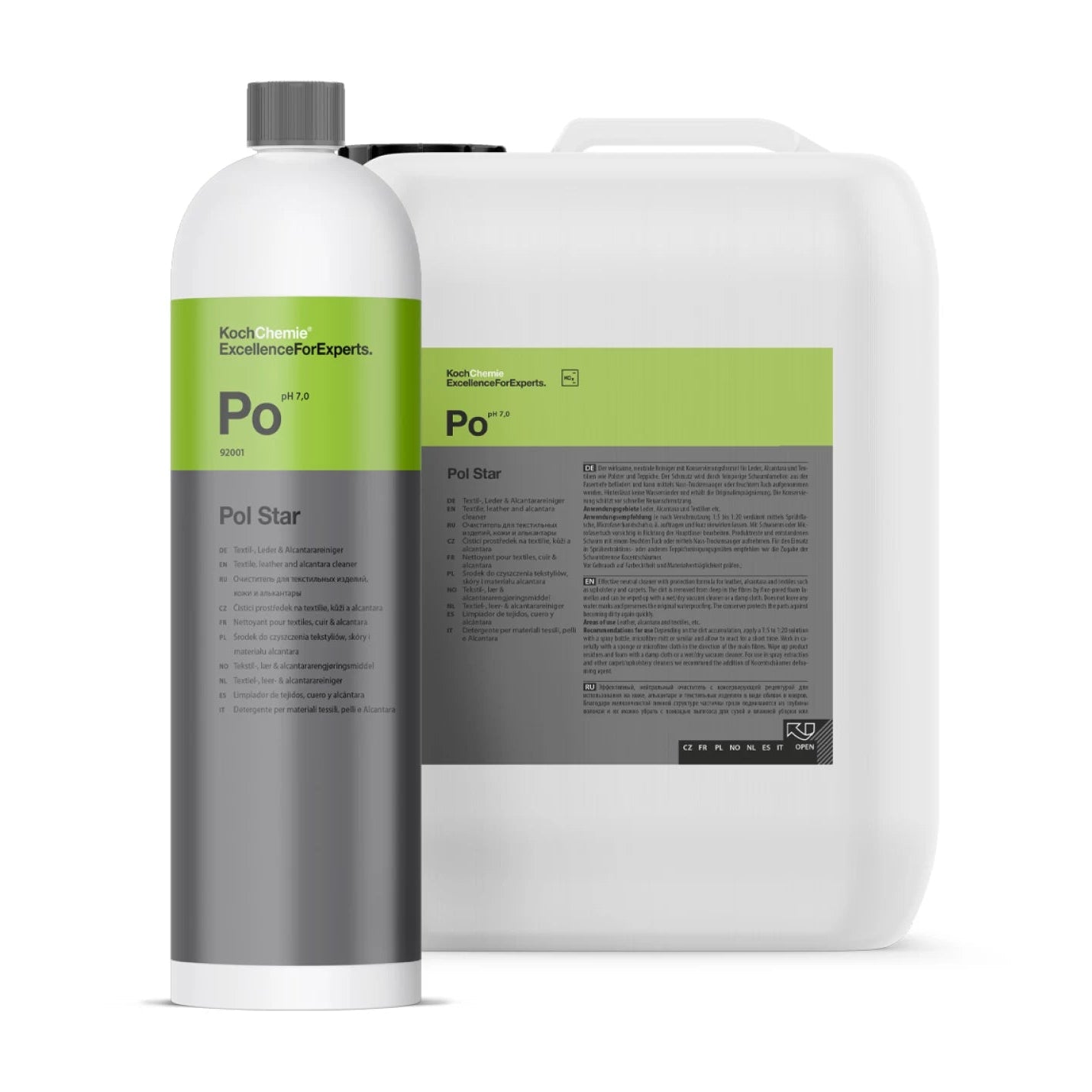 A white bottle labeled 'Koch Chemie Pol Star' with a green and black label, indicating it is a upholstery cleaner.