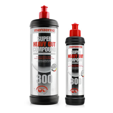 Two bottles of menzerna super heavy cut compound on a white background