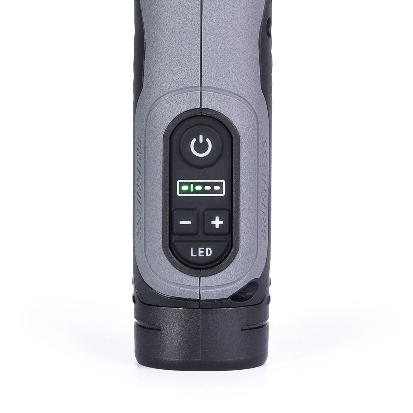 Close-up of the control buttons on a ShineMate EB210 Cordless Polisher on a white background