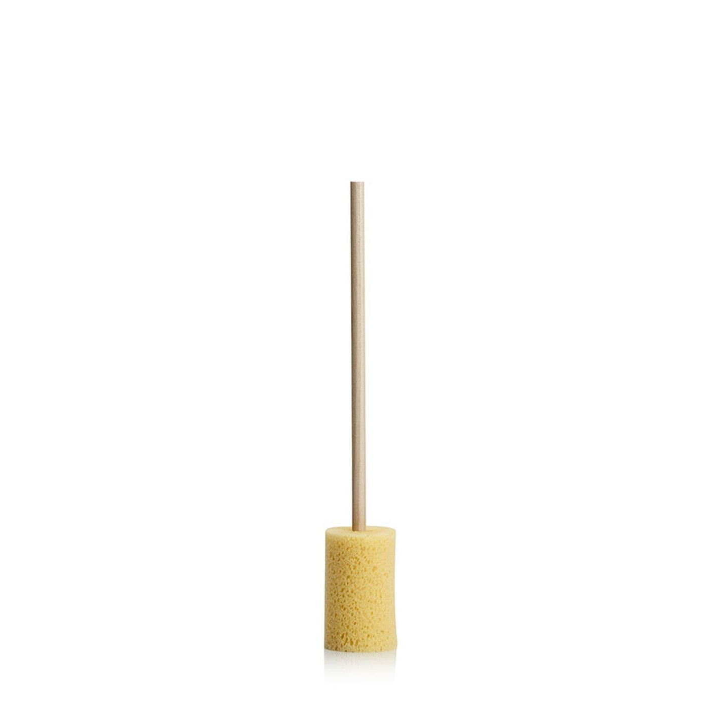 Yellow cleaning brush with wooden handle on a white background