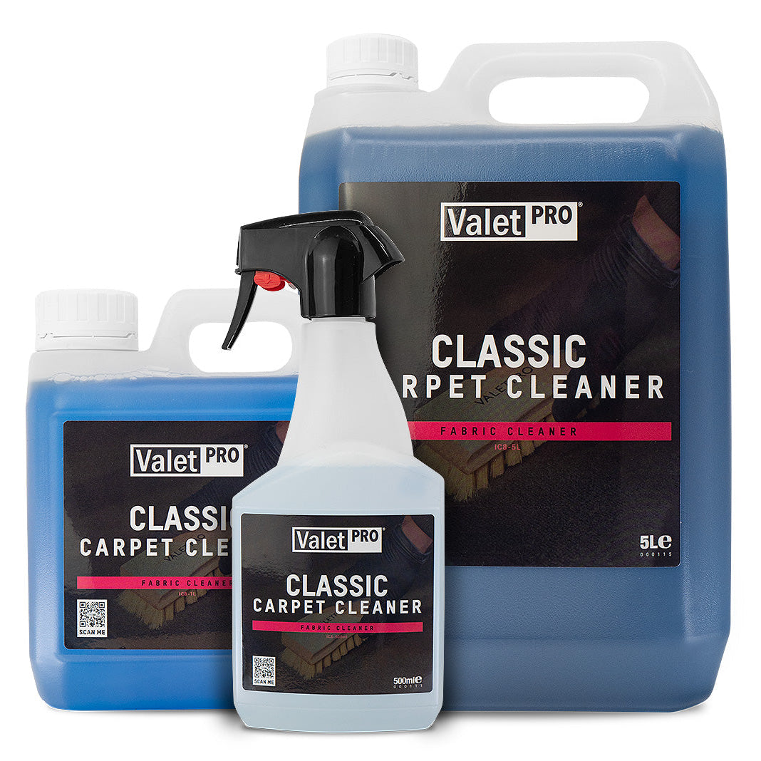 Valet Pro Classic Carpet Cleaner bottles of different sizes on a white background
