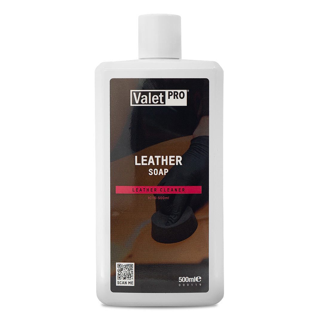 Valet Pro leather soap bottle on a white background